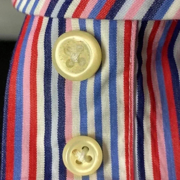 PETER MILLAR MENS SIZE 17/43 COTTON LONG SLEEVE SHIRT PINK  PURPLE NAVY STRIPES - Picture 12 of 14